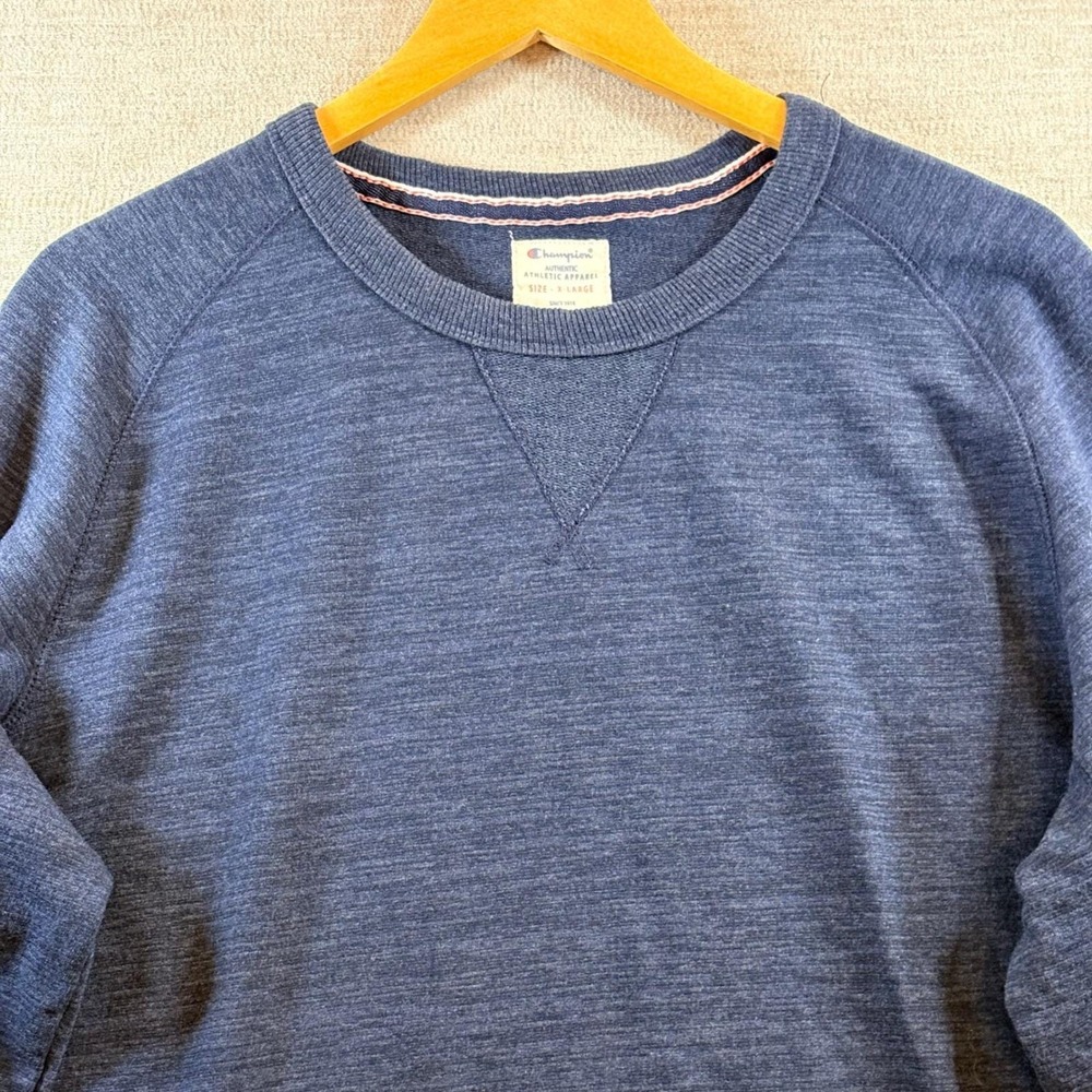 90s Vintage Champion Sweatshirt Navy Blue Heather Raglan Sleeve V-Neck‎ Adult XL